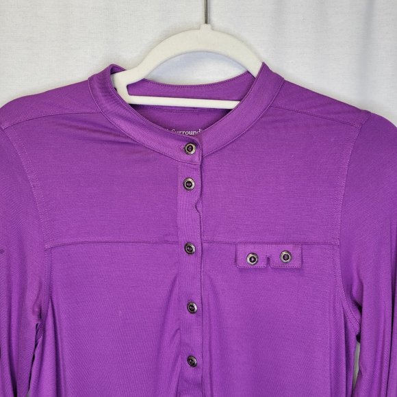 Soft Surroundings Women's PXS Popover Shirt Top Purple Roll Tab Sleeve - Picture 3 of 7